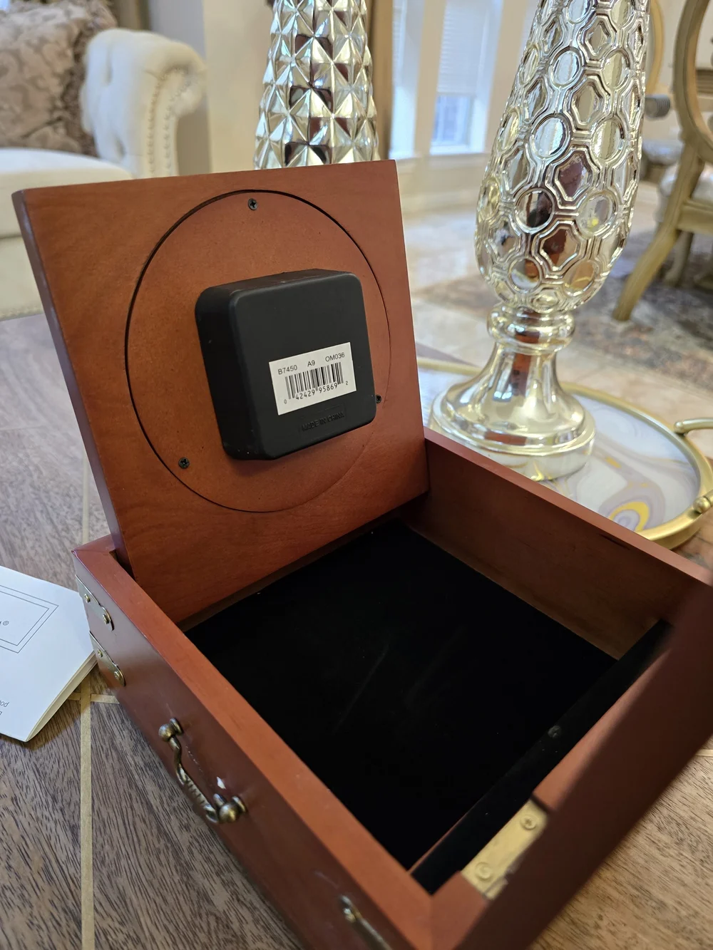 Bulova Wooden Box Wall Clock in Brown with Brass Accents